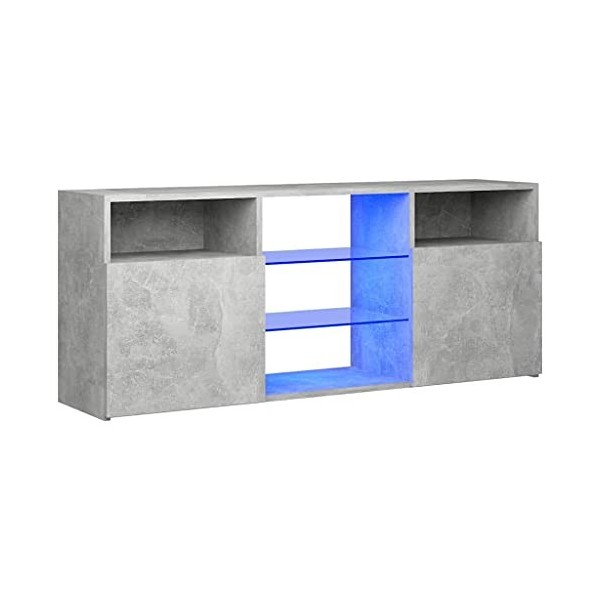 Maxspace TV Meuble, Meuble Tele, Meuble TV Chambre, Meuble TV IindustrielMeuble TV avec lumières LED Gris béton 120x30x50 cmC