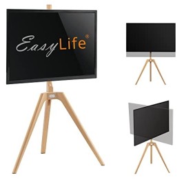 EasyLife Trépied TV en Bois chevalet - Support TV Studio jusquà 65" et 40 kg - Orientable - Réglable en Hauteur - Gestion de
