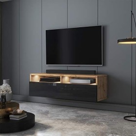 Selsey - REDNAW - Meuble TV - 100 cm - chêne wotan/Noir Brillant - avec LED - scandinave – Moderne
