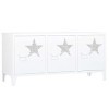 BAKAJI Meuble TV en métal avec base télévision 3 portes double compartiment intérieur, décoration étoile, trouée, dimensions 