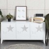 BAKAJI Meuble TV en métal avec base télévision 3 portes double compartiment intérieur, décoration étoile, trouée, dimensions 