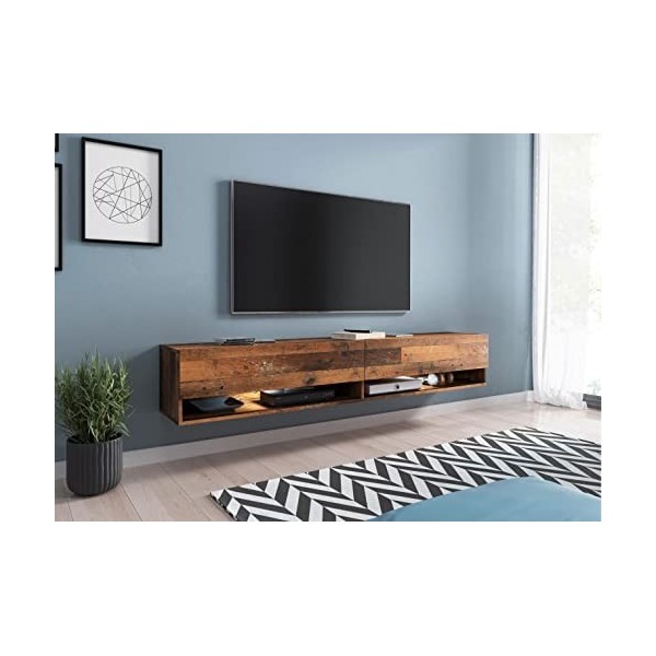 MINIO go for it - Armoire TV Lowboard Anne I 180x30x33 cm I avec Portes et Niches Ouvertes I Panneau de Particules Stratifié 