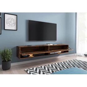 MINIO go for it - Armoire TV Lowboard Anne I 180x30x33 cm I avec Portes et Niches Ouvertes I Panneau de Particules Stratifié 