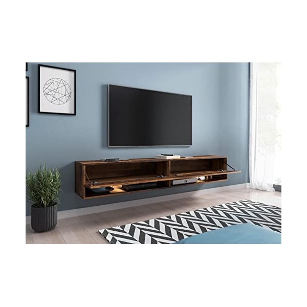 MINIO go for it - Armoire TV Lowboard Anne I 180x30x33 cm I avec Portes et Niches Ouvertes I Panneau de Particules Stratifié 