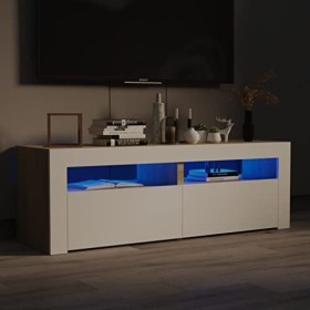 Canditree Meuble TV Moderne avec LED Banc TV avec étagères de Rangement Support de Télé pour Salon 120 cm Blanc et chêne Son