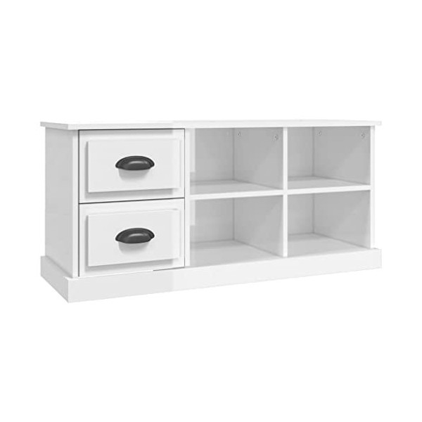 Maxspace TV Meuble, Meuble Tele, Meuble TV Chambre, Meuble TV Iindustrielblanc Brillant 102x35,5x47,5 cm Bois dingénierieCon
