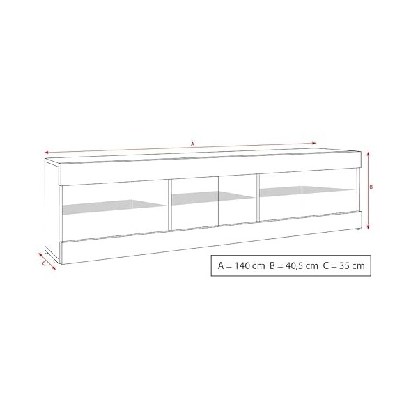 ExtremeFurniture Open RTV 140 Meuble TV, Carcasse en Blanc Mat/Façade en Blanc Mat + LED Multicolores avec télécommande