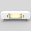 Kalb Lia Meuble TV bas avec éclairage LED intégré au look scandinave Blanc 150 cm