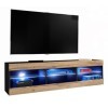 ExtremeFurniture Open RTV 140 Meuble TV, Carcasse en Noir Mat/Façade en Wotan Mat + LED Multicolores avec télécommande