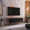 Selsey SKYLARA - Meuble TV - 140 cm - chêne wotan/Noir Brillant - scandinave - Moderne - avec LED