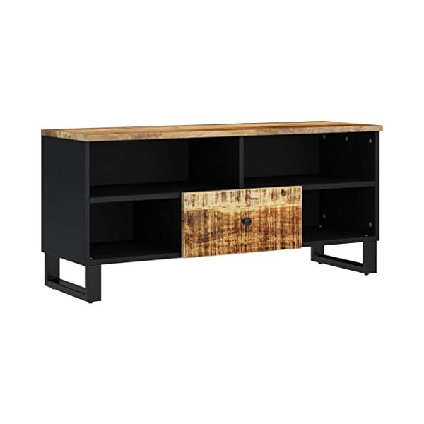 Meuble TV 100x33x46 cm Bois de manguier et dingénierie - Meuble Chambre, Support Télé pour Salon Salle à Manger Chambre, Sty