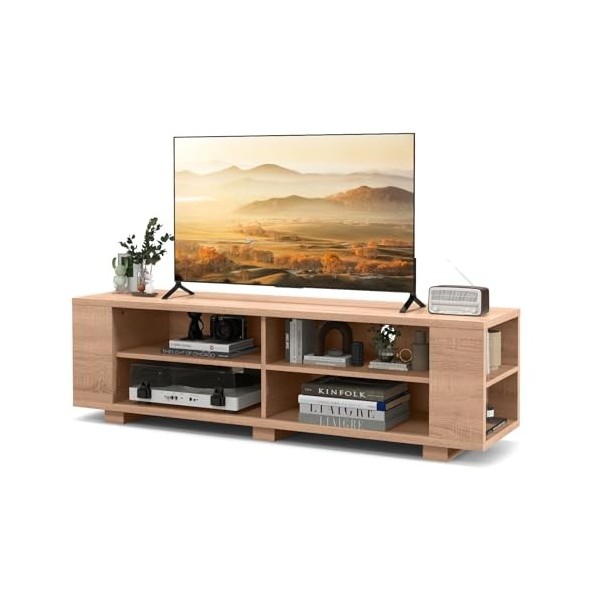 GIANTEX Meuble TV, table pour télévision jusquà 65" avec étagères réglables et amovibles, support TV avec 8 compartiments de