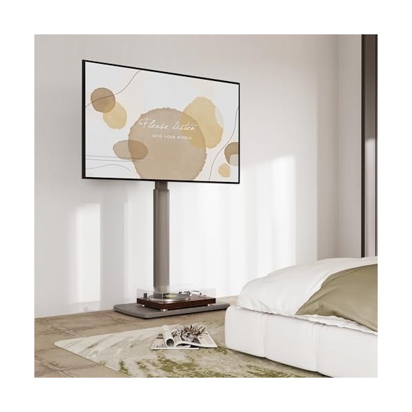 FITUEYES Support TV avec base en bois Support TV réglable en hauteur et orientable pour écran plat de 32 à 70 pouces jusquà 