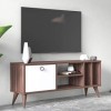 Dmora Meuble TV de salon avec porte et compartiments, 120 x 30 x 49 cm, couleur noyer avec détail blanc