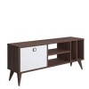 Dmora Meuble TV de salon avec porte et compartiments, 120 x 30 x 49 cm, couleur noyer avec détail blanc