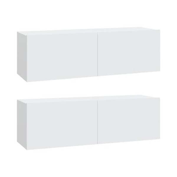 Maxspace TV Meuble, Meuble Tele, Meuble TV Chambre, Meuble TV IindustrielMeubles TV 2 pcs Blanc 100x30x30 cm Bois dingénieri