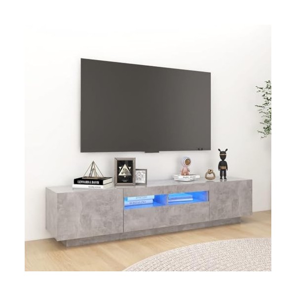 Meuble TV avec lumières LED Gris béton 180x35x40 cm - Armoire Basse Centre de Divertissement Meuble Stéréo Salon Salle de Séj