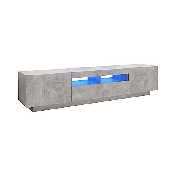 Meuble TV avec lumières LED Gris béton 180x35x40 cm - Armoire Basse Centre de Divertissement Meuble Stéréo Salon Salle de Séj