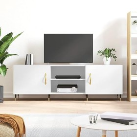 Hovothy Meuble TV Blanc Brillant 150x30x50 cm Bois dingénierie Buffet TV Espace de Vie Intérieur Style Calme Meuble de Salon