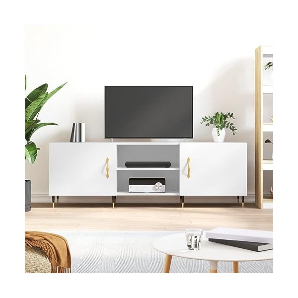 Hovothy Meuble TV Blanc Brillant 150x30x50 cm Bois dingénierie Buffet TV Espace de Vie Intérieur Style Calme Meuble de Salon