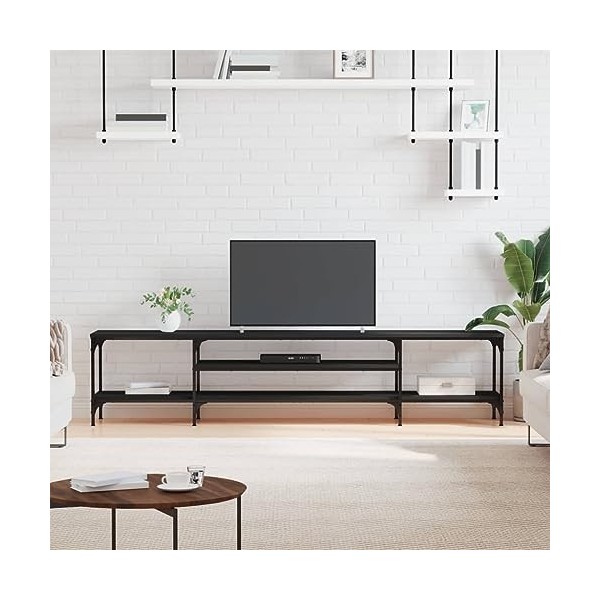 JUNZAI Meuble TV Noir 201x35x45 cm Bois dingénierie et Fer,Meuble TV Longueur,Meubles De Salon TV,Meuble Bas Salon