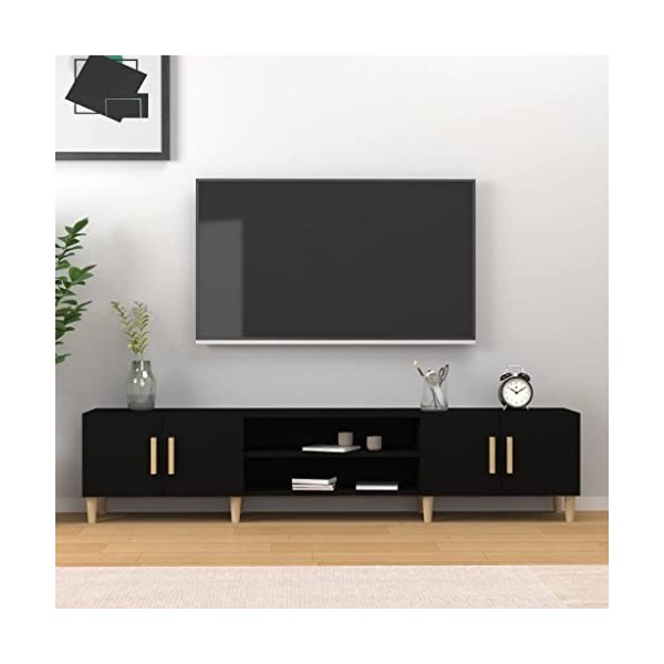 FIRBNUS Meuble TV Noir 180x31,5x40 cm Bois dingénierie Armoire TV Salon Construction Robuste Meuble HiFi Tendance Décoration