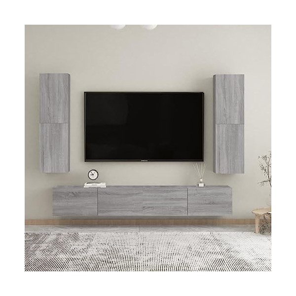 FAMIROSA Meubles TV muraux 2 pcs Sonoma Gris 30,5x30x110 cm 32.4KG 