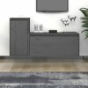 JUNZAI Meubles TV 2 pcs Gris Bois Massif de pin,Meuble TV,Table Basse Salon Meuble TV,Table Basse LED Couleurs