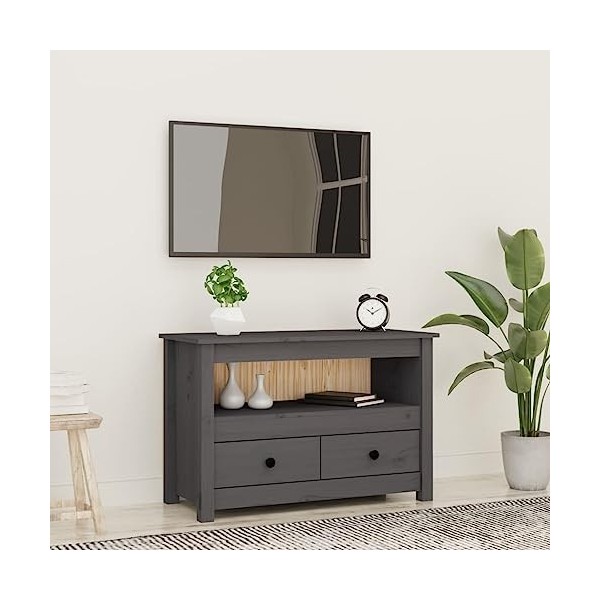 FAMIROSA Meuble TV Gris 79x35x52 cm Bois de pin Massif 10.5KG 