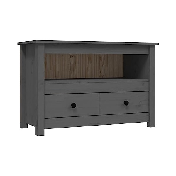 FAMIROSA Meuble TV Gris 79x35x52 cm Bois de pin Massif 10.5KG 