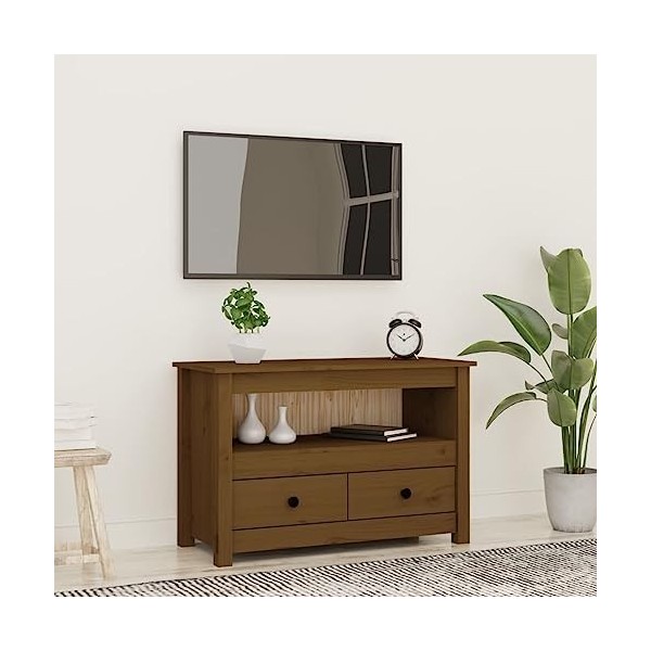 FAMIROSA Meuble TV Marron Miel 79x35x52 cm Bois de pin Massif 10.5KG 