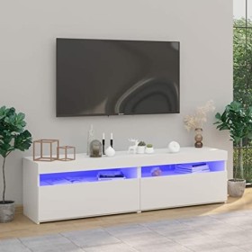 Camerina Meubles TV 2 pcs avec lumières LED Blanc Brillant 75x35x40 cm,Meuble TV,Table Basse Salon Meuble TV,Table Basse LED 