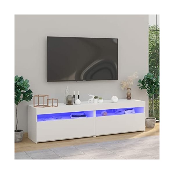 Camerina Meubles TV 2 pcs avec lumières LED Blanc Brillant 75x35x40 cm,Meuble TV,Table Basse Salon Meuble TV,Table Basse LED 