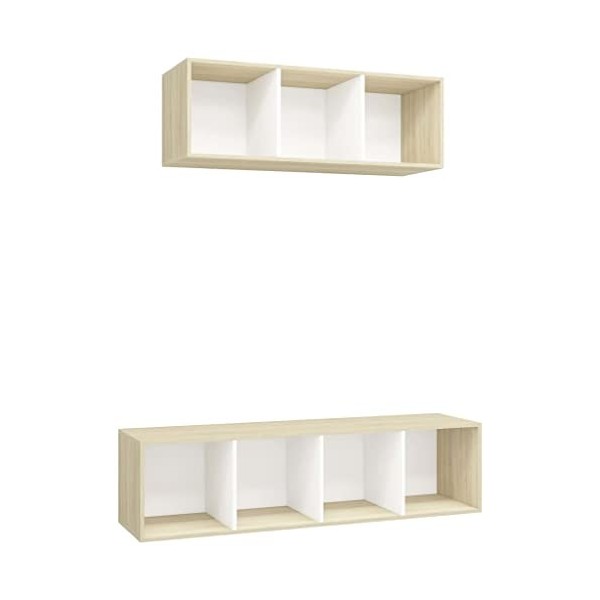 Ensemble de Meuble TV 2 pcs Blanc et chêne Sonoma Aggloméré - Meuble TV de Salon Banc Télé Industriel, Support Rangement Cons