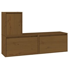 ZEYUAN Meubles TV 3 pcs Marron Miel Bois Massif de pin,Meuble TV,Meuble TV Moderne,Meuble de Salon