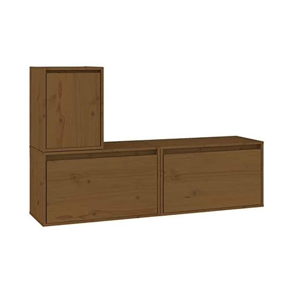ZEYUAN Meubles TV 3 pcs Marron Miel Bois Massif de pin,Meuble TV,Meuble TV Moderne,Meuble de Salon