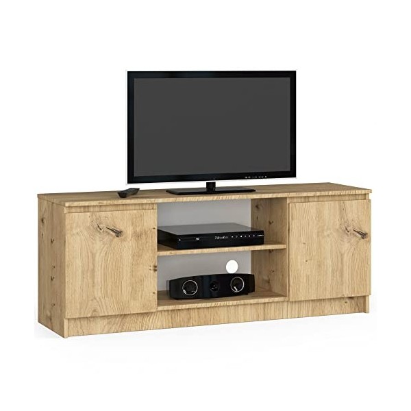 AKORD Meuble TV K-140 1 étagère ouverte | 2 étagères avec portes gauche et droite | 55 x 140 x 40 cm | Poids 40 kg | Couleur 