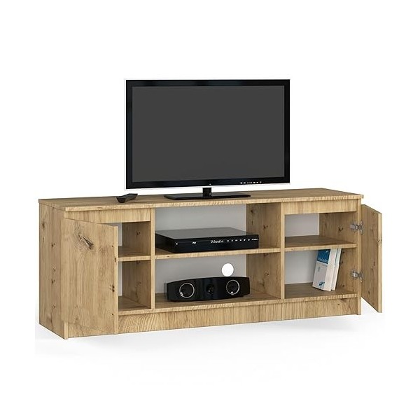 AKORD Meuble TV K-140 1 étagère ouverte | 2 étagères avec portes gauche et droite | 55 x 140 x 40 cm | Poids 40 kg | Couleur 