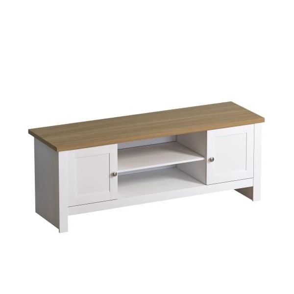 Marque Amazon - Movian, Meuble télé 2 portes, Blanc, 128 x 39 x 49 cm