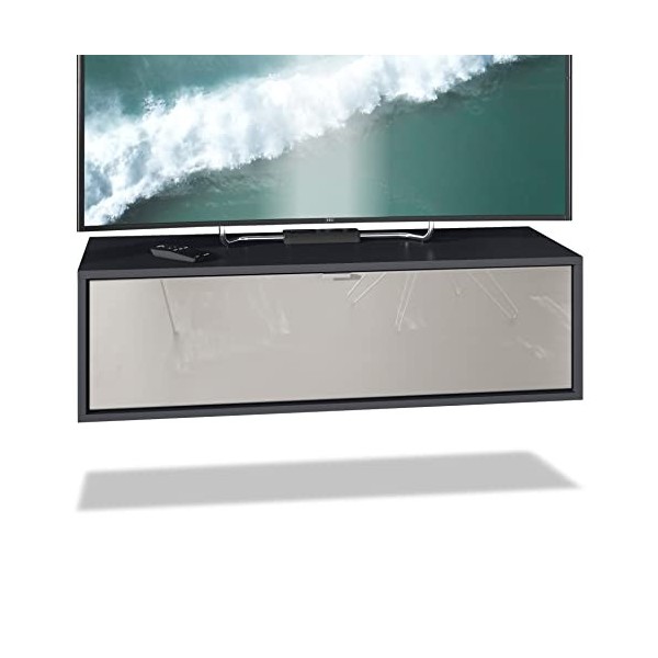 Vladon Meuble TV Lana 100 Armoire Murale lowboard 100 x 29 x 37 cm, Caisson en Noir Mat, façades en chêne Nature | Grand Choi