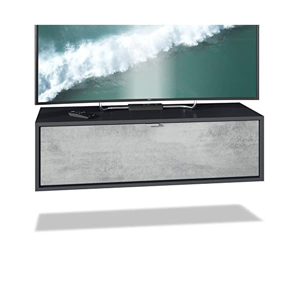 Vladon Meuble TV Lana 100 Armoire Murale lowboard 100 x 29 x 37 cm, Caisson en Noir Mat, façades en chêne Nature | Grand Choi