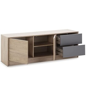 HOMN LIVING Meuble TV Panama 2 tiroirs, 2 Portes, Couleur Bois et Gris, 136 cm Largeur 40 cm Profondeur 51 cm Hauteur 