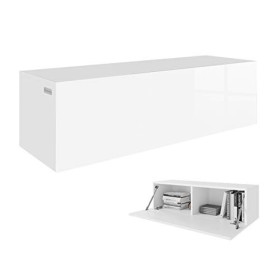 RODRIGO Meuble TV Lowboard suspendu avec finition brillante 105 cm de longueur corps blanc mat + façade blanc brillant 