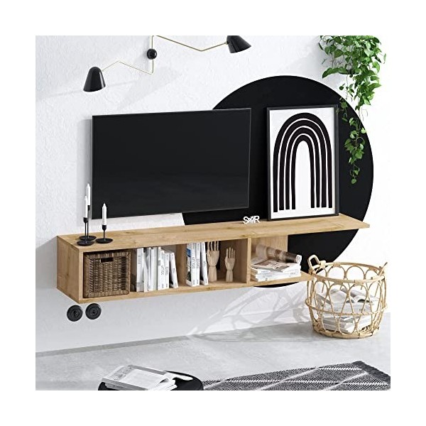 Meuble TV Nilo Design 100 % Panneau de particules plaqué mélaminé en couleur Chêne Sonoma