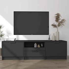 Annlera Meuble TV Noir 140x35x40 cm Bois dingénierie Classique Banc TV Décorer Pièce Minimaliste Armoire TV Fonction daffic