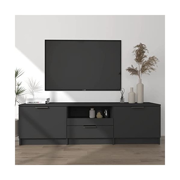 Annlera Meuble TV Noir 140x35x40 cm Bois dingénierie Classique Banc TV Décorer Pièce Minimaliste Armoire TV Fonction daffic