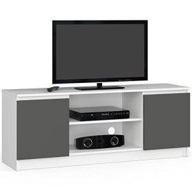 AKORD Meuble TV K-140 Un compartiment ouvert | 2 étagères avec portes gauche et droite | 55 x 140 x 40 cm | Poids 40 kg | Cou