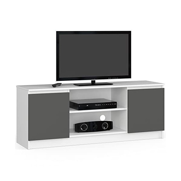 AKORD Meuble TV K-140 Un compartiment ouvert | 2 étagères avec portes gauche et droite | 55 x 140 x 40 cm | Poids 40 kg | Cou