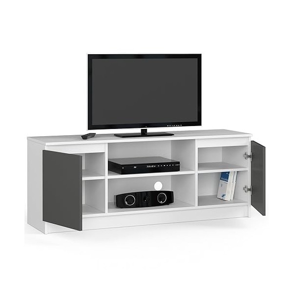 AKORD Meuble TV K-140 Un compartiment ouvert | 2 étagères avec portes gauche et droite | 55 x 140 x 40 cm | Poids 40 kg | Cou