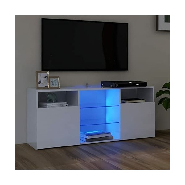 JUNZAI Meuble TV avec lumières LED Blanc Brillant 120x30x50 cm,Meuble TV,Meuble TV Moderne,Meuble de Salon